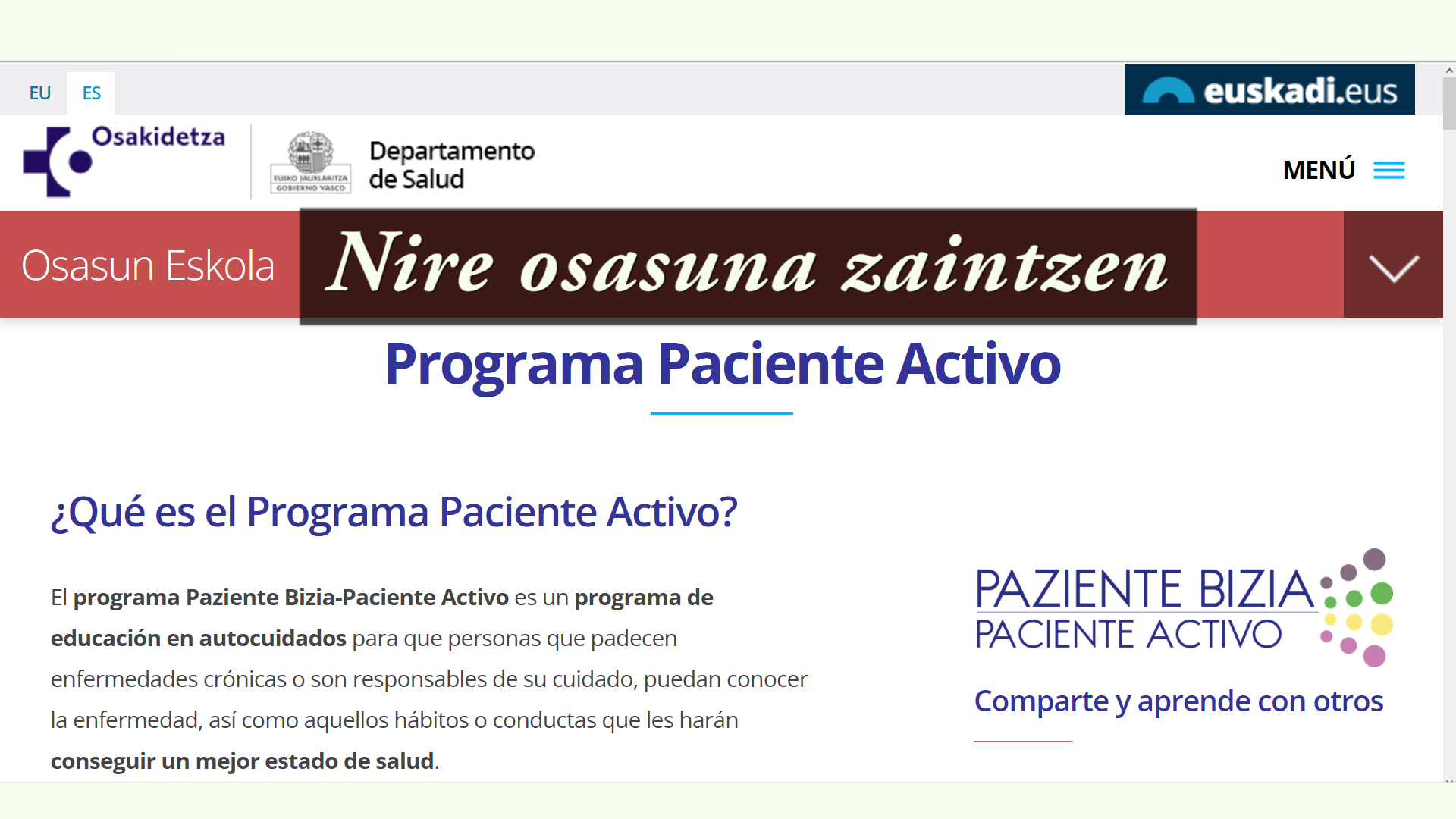 Cuidando mi salud/Osasun Eskola